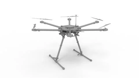 3D rendering of a computer model technology drone quadcopter isolated in empty Stock Illustration