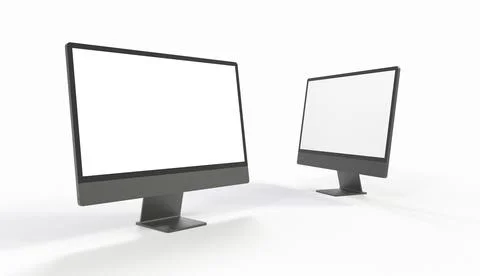 3D rendering of computer monitors with blank screens, isolated on a backgroun Stock Illustration