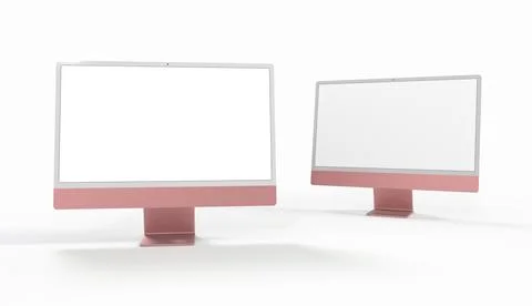 3D rendering of computer monitors with blank white screens Illustrazione stock