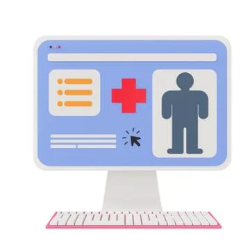 3d rendering of computer for scan, 3d icons, pastel minimal cartoon style  is Stock Illustration