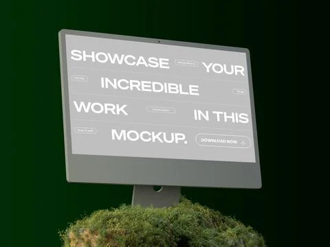 3D rendering of computers mockups on the grassy background Foto stock