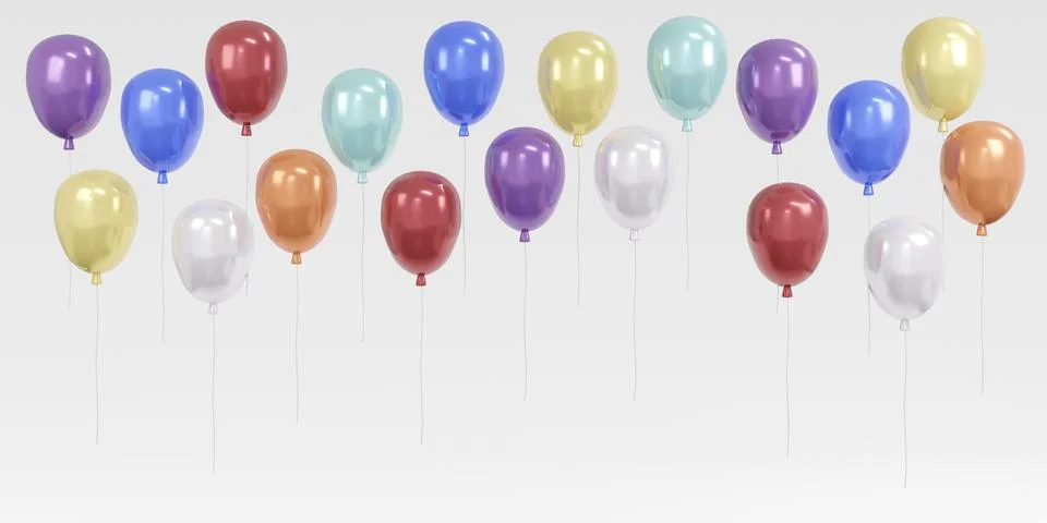3D Rendering concept of balloon background. Colorful balloons floating on w.. Stock Illustration