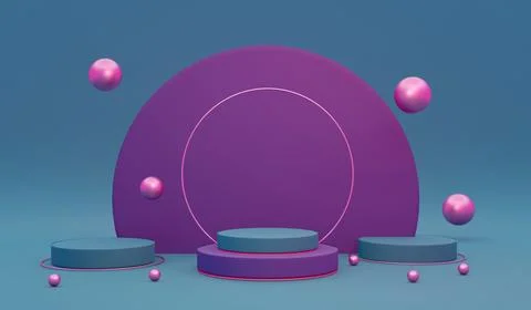 3D rendering concept of blank podium in purple and pink theme for commercia.. Stock Illustration