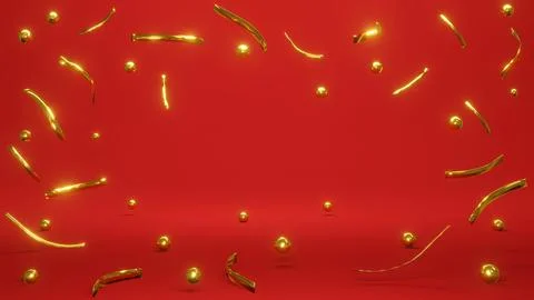 3D Rendering concept of celebration, festive: falling golden element confet.. Stock-Illustration