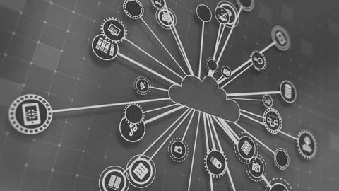 3D rendering the concept of cloud technologies and server data processing Illustrazione stock