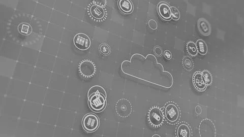 3D rendering the concept of cloud technologies and server data processing Illustrazione stock