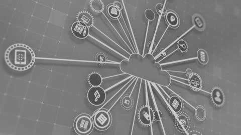 3D rendering the concept of cloud technologies and server data processing Stock Illustration