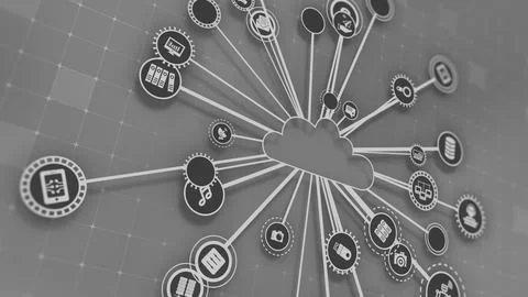 3D rendering the concept of cloud technologies and server data processing Stock Illustration