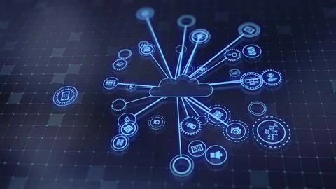 3D rendering the concept of cloud technologies and server data processing Stock Illustration