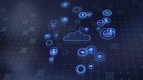 3D rendering the concept of cloud technologies and server data processing Illustrazione stock