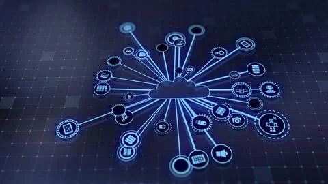 3D rendering the concept of cloud technologies and server data processing 스톡 일러스트