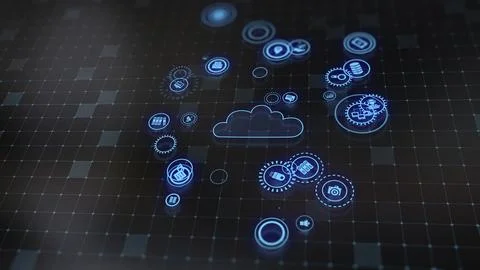 3D rendering the concept of cloud technologies and server data processing Stock Illustration