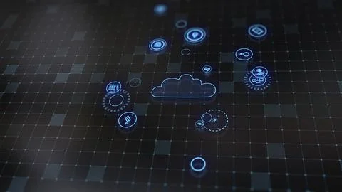 3D rendering the concept of cloud technologies and server data processing Illustrazione stock
