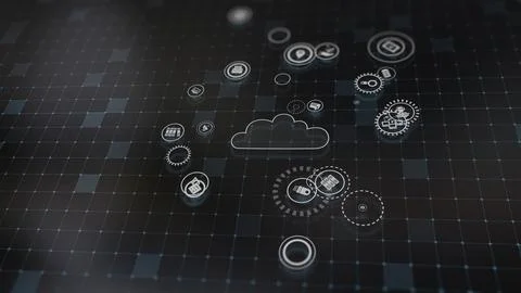 3D rendering the concept of cloud technologies and server data processing Illustrazione stock