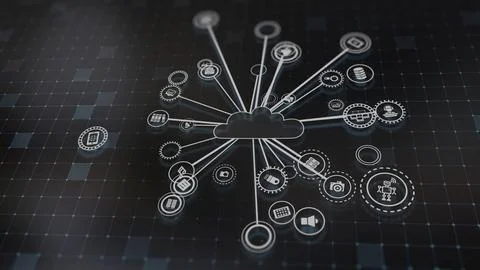 3D rendering the concept of cloud technologies and server data processing Illustrazione stock