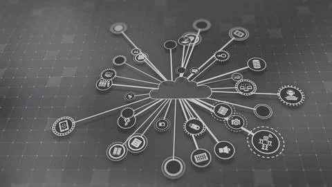 3D rendering the concept of cloud technologies and server data processing Stock Illustration