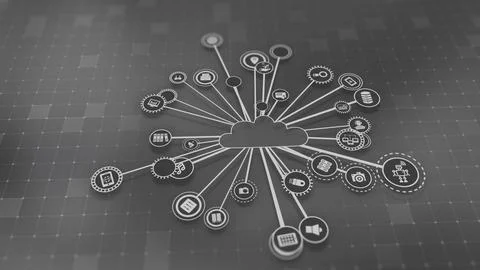 3D rendering the concept of cloud technologies and server data processing Illustrazione stock