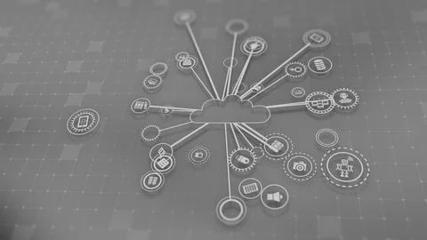 3D rendering the concept of cloud technologies and server data processing Stock Illustration