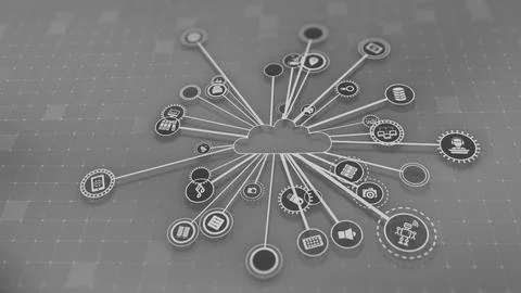 3D rendering the concept of cloud technologies and server data processing Stock Illustration