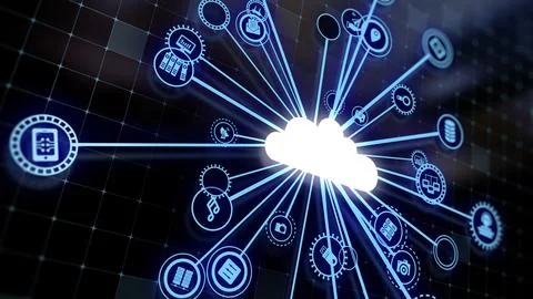 3D rendering the concept of cloud technologies and server data processing Stock Illustration