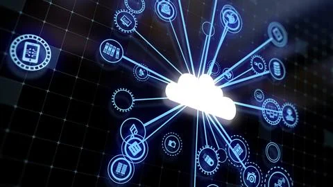 3D rendering the concept of cloud technologies and server data processing Stock Illustration