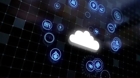 3D rendering the concept of cloud technologies and server data processing Stock Illustration