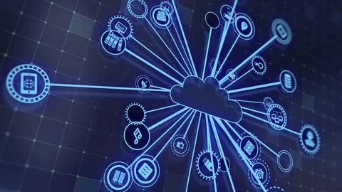 3D rendering the concept of cloud technologies and server data processing Stock Illustration