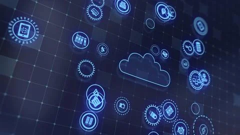 3D rendering the concept of cloud technologies and server data processing 스톡 일러스트