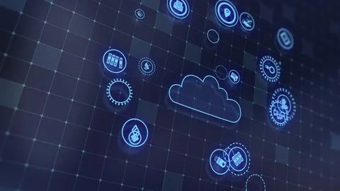 3D rendering the concept of cloud technologies and server data processing Stock Illustration