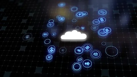 3D rendering the concept of cloud technologies and server data processing Stock Illustration