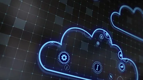 3D rendering the concept of cloud technologies and server data processing Illustrazione stock