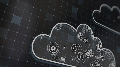 3D rendering the concept of cloud technologies and server data processing Stock Illustration