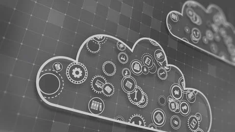 3D rendering the concept of cloud technologies and server data processing 스톡 일러스트