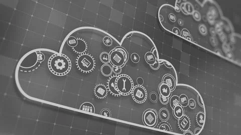 3D rendering the concept of cloud technologies and server data processing Illustrazione stock