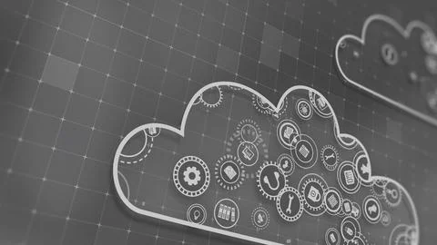 3D rendering the concept of cloud technologies and server data processing Stock Illustration