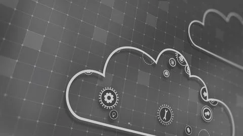 3D rendering the concept of cloud technologies and server data processing Illustrazione stock