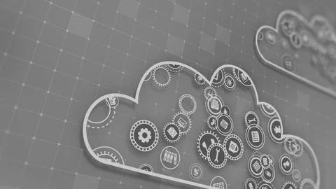 3D rendering the concept of cloud technologies and server data processing Illustrazione stock