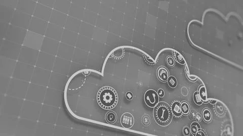 3D rendering the concept of cloud technologies and server data processing Stock Illustration