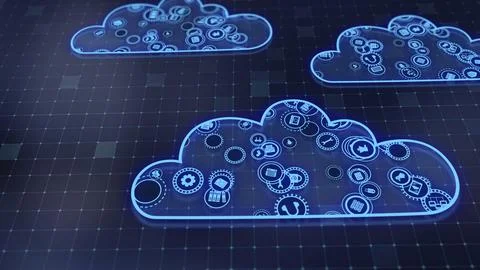 3D rendering the concept of cloud technologies and server data processing Illustrazione stock