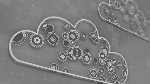 3D rendering the concept of cloud technologies and server data processing Stock Illustration