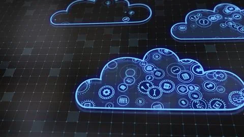 3D rendering the concept of cloud technologies and server data processing Stock Illustration