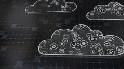 3D rendering the concept of cloud technologies and server data processing Illustrazione stock