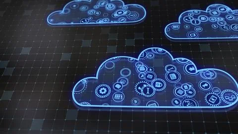 3D rendering the concept of cloud technologies and server data processing Stock Illustration