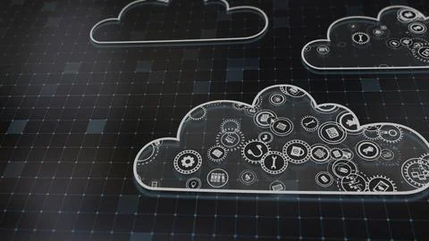 3D rendering the concept of cloud technologies and server data processing Illustrazione stock