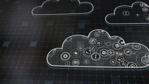 3D rendering the concept of cloud technologies and server data processing Stock Illustration
