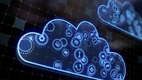 3D rendering the concept of cloud technologies and server data processing Stock Illustration