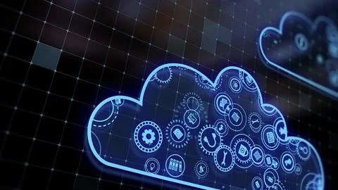 3D rendering the concept of cloud technologies and server data processing Stock Illustration