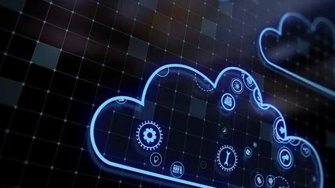3D rendering the concept of cloud technologies and server data processing Stock Illustration