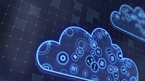 3D rendering the concept of cloud technologies and server data processing Stock Illustration