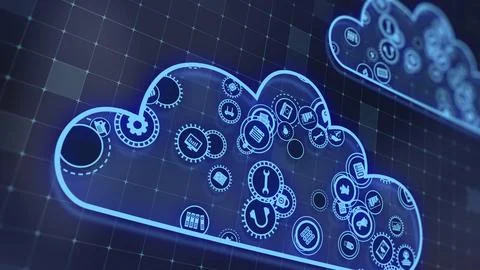 3D rendering the concept of cloud technologies and server data processing Stock Illustration